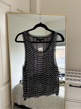 Endless Rose Black Beaded Mesh Tank Top